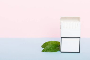 Bir paket mentollü sigara ve renkli masada taze nane şekeri, mentollü sigaralar düz yerde yatıyordu..