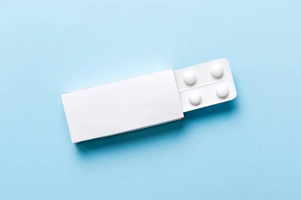 Blank White Product Package Box Mock Открытая Коробка Лекарствами Волдырями — стоковое фото