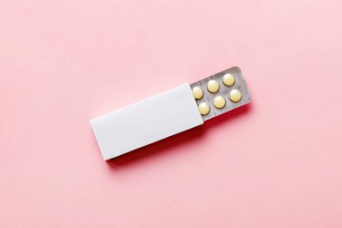 Blank White Product Package Box Mock-up. Open blank medicine drug box with blister top view.