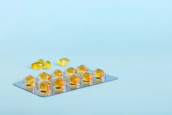 Blister Package Fish Oil Capsules Color Background Medicine Pills Light — Stockfoto