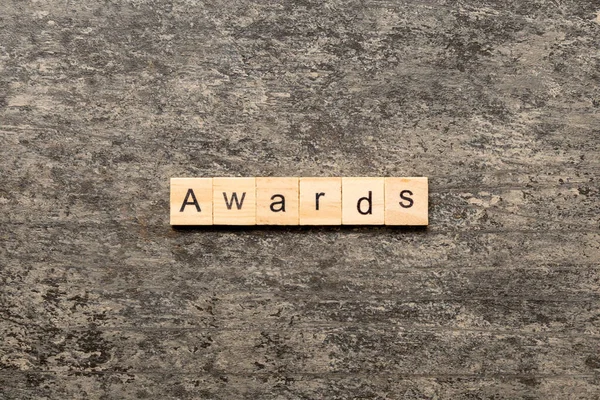 Awards Ord Skrivet Träkloss Awards Text Cementbord För Din Desing — Stockfoto