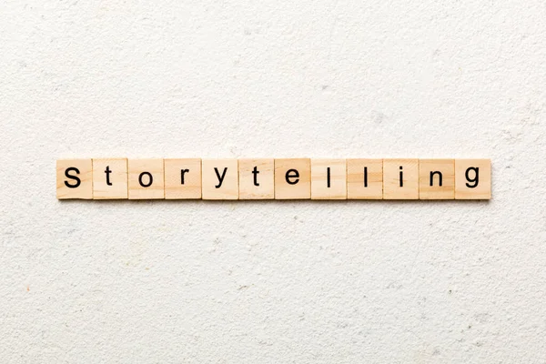 Storytelling Woord Geschreven Hout Blok Storytelling Tekst Tafel Concept — Stockfoto