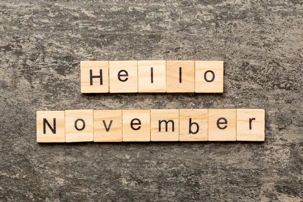 Hallo November Woord Geschreven Hout Blok Hallo November Tekst Tafel — Stockfoto