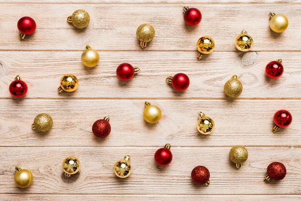 Christmas Composition Pattern Christmas Balls Colored Background Flat Lay Top — Photo
