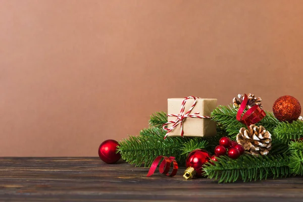 New Year Christmas Mood Gift Box Branches Christmas Tree New — Stockfoto