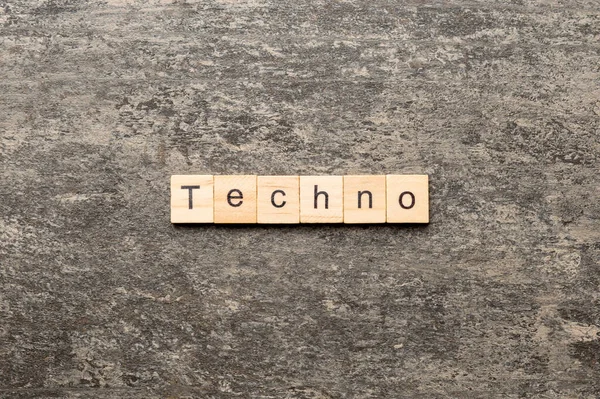 Techno Ord Skrivet Träblock Techno Text Bordet Koncept — Stockfoto