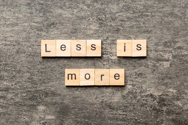 Less More Word Written Wood Block Less More Text Table — Stock Photo, Image