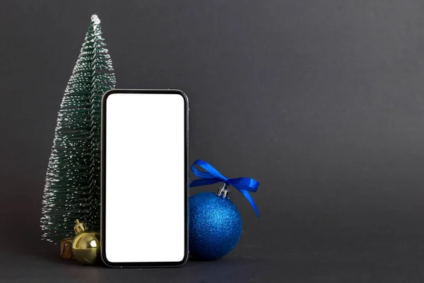 Digital Phone Mock Rustic Christmas Decorations App Presentation Empty Space — Zdjęcie stockowe