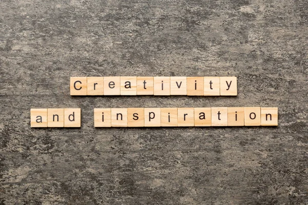 Creativity Inspiration Word Written Wood Block Creativity Inspiration Text Cement — Stock Photo, Image