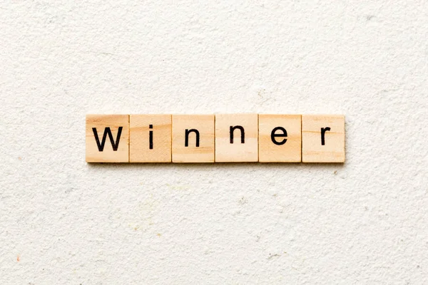 Winner Word Written Wood Block Winner Text Cement Table Your — Stock Photo, Image