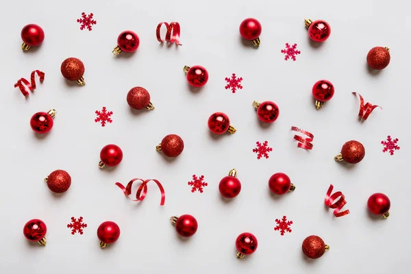 Christmas Composition Pattern Christmas Balls Colored Background Flat Lay Top — Photo