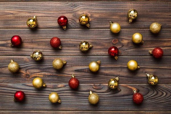 Christmas Composition Pattern Christmas Balls Colored Background Flat Lay Top — Fotografia de Stock