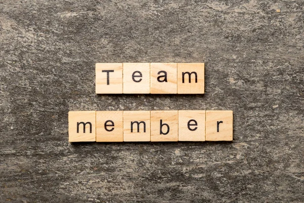 Team member word written on wood block. Team member text on table, concept.