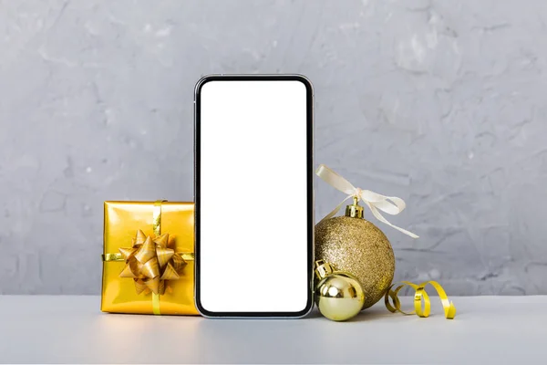 Цифровий Телефон Глузує Сільськими Різдвяними Прикрасами Презентації Додатків Порожнім Простором — стокове фото