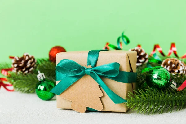 New Year Christmas Mood Gift Box Branches Christmas Tree New — 图库照片