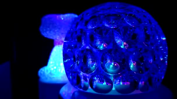 Spinning Glass Blue Disco Ball Dark Room Glass Multi Colored — Stock Video