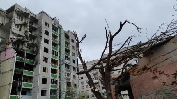 Den Ødelagte Byen Tsjernihiv Nord Ukraina Skader Ødeleggelser Ødelagt Infrastruktur – stockvideo