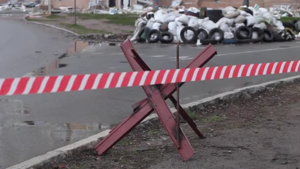 Military Situation Ukraine Hedgehogs Roadblocks Tank Hedgehogs Metal Barriers Heavily — Stock video