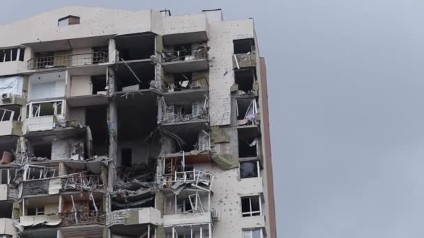 Video Poškozeného Vícepodlažního Domu Ukrajinském Městě Černihiv Kyjeva Severu Ukrajiny — Stock video