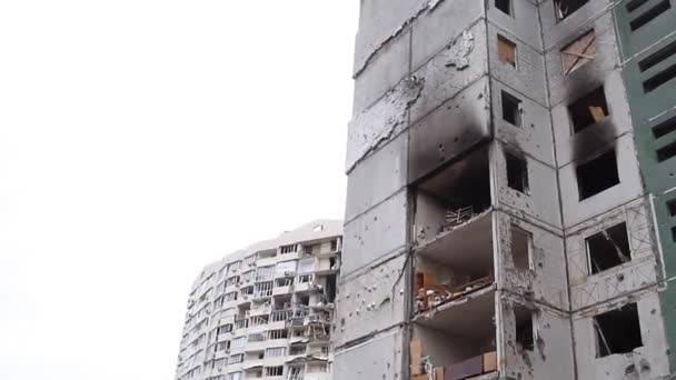 Brandend Gebouw Opgeblazen Bomaanslag Oekraïne — Stockvideo