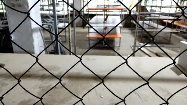 View Metal Mesh View Metal Grid Empty Warehouse Room Production — Stock video