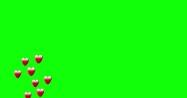 4K Social media animated heart on green screen, animation coming in from bottom on green chroma key, messenger concept for compositing and motion design.
