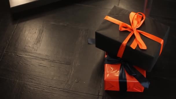 Red Black Boxes Gifts Concept New Year Gifts — 图库视频影像
