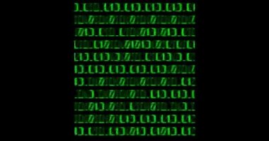 Dijital dünya veri alanı metin arkaplanı. Siyah arka planda ikili animasyon. İkili matris kavramı.