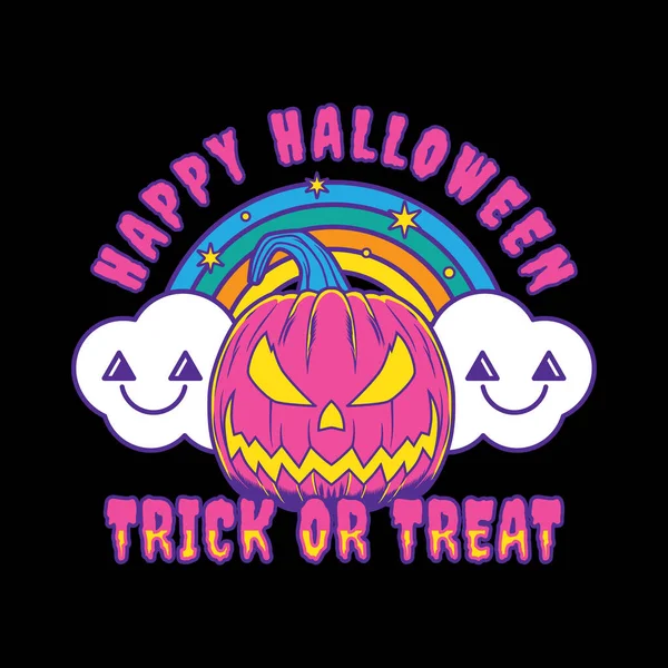 Halloween Cartoon Pumpkin Trick Treat Retro Vintage Logo Vector Icon — Stock Vector