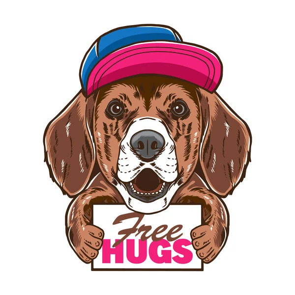 Cool Hipster Beagle Cão Pet Vetor Ilustração Abraços Livres Isolado —  Vetores de Stock