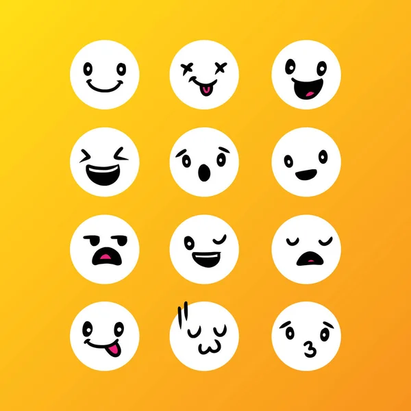 Conjunto Mano Emoticono Lindo Dibujado Con Vector Fondo Amarillo Símbolos — Vector de stock