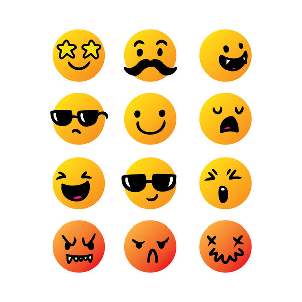 Set of cute emoticon hand drawn with isolated background vector. Premium quality symbols and sign web logo collection. Simple and modern emoticons pictograms