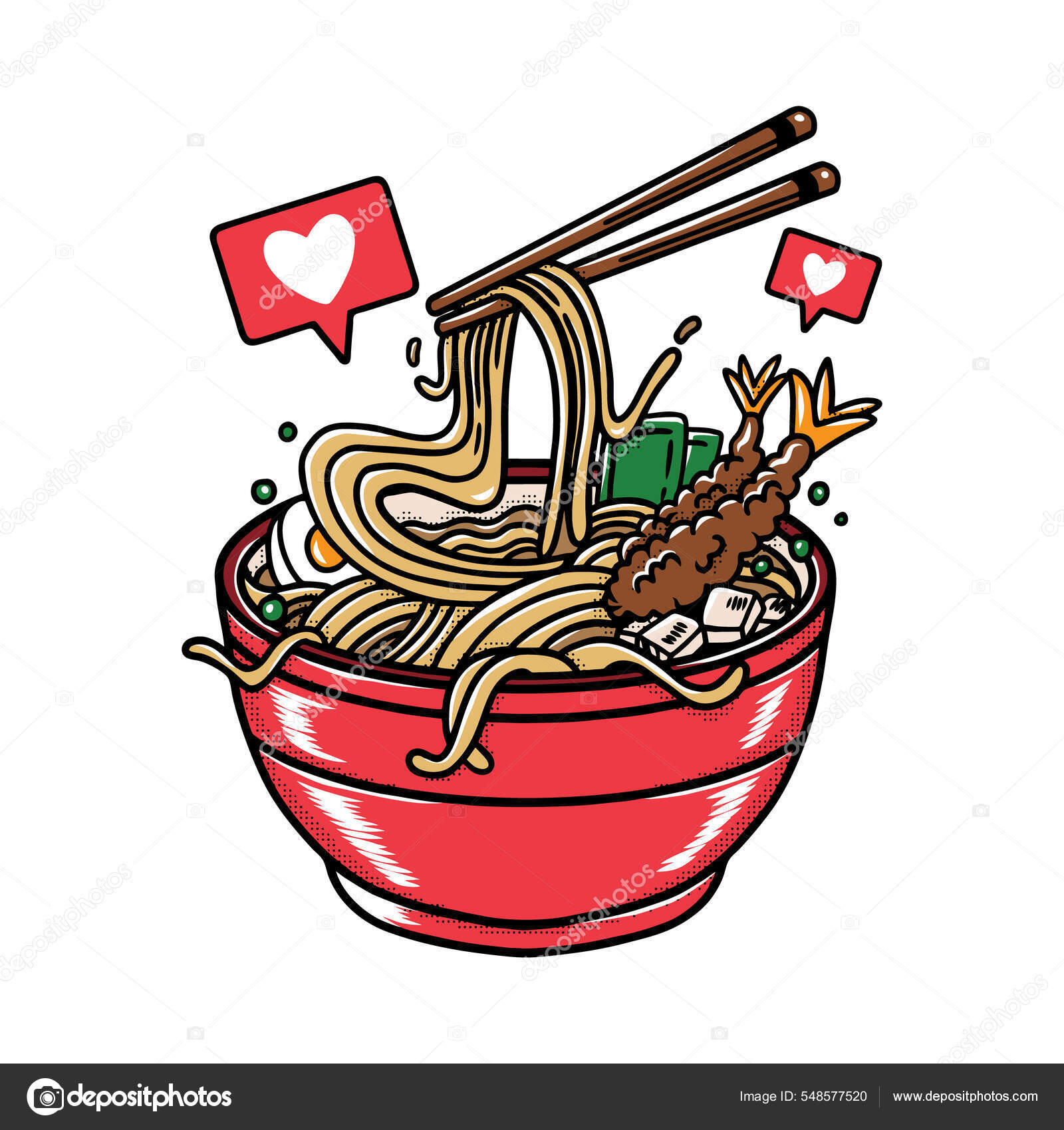 Ilustração vetorial de delicioso macarrão ramen japonês na tigela kanji  japonês significa ramen