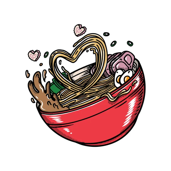 Vektor Illustration Von Köstlichen Japanischen Ramen Nudeln Auf Schüssel Mit — Stockvektor