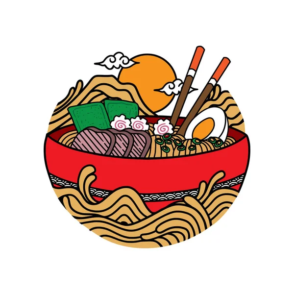 Japon Ramen Eriştesi Çorba Kasesi Vektör Ikonu Antika Düz Stili — Stok Vektör