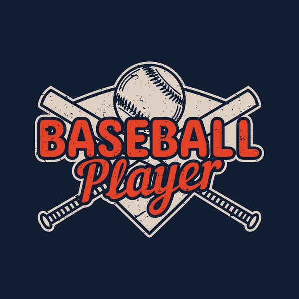 Shirt Design Baseballspieler Mit Baseball Und Baseballschläger Vintage Illustration — Stockvektor