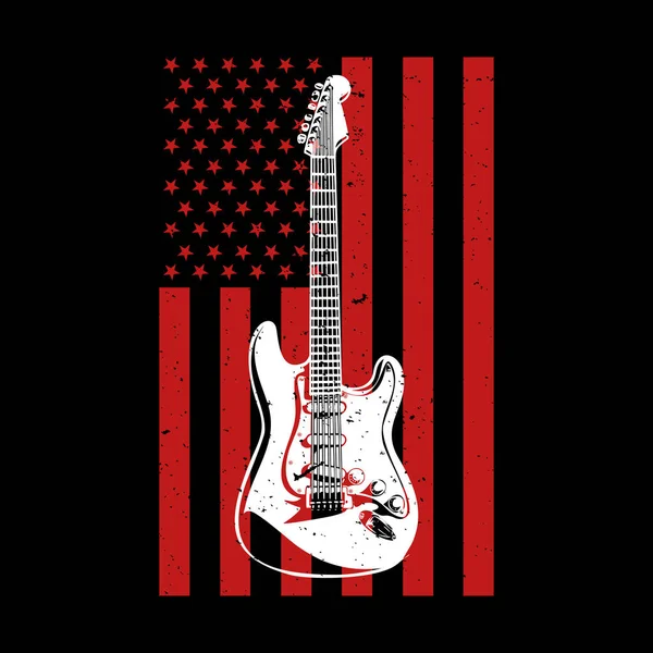 Vintage Design Guitar America Flag Background Vintage Illustration — Stock Vector