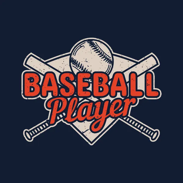 Shirt Design Baseballspieler Mit Baseball Und Baseballschläger Vintage Illustration — Stockvektor