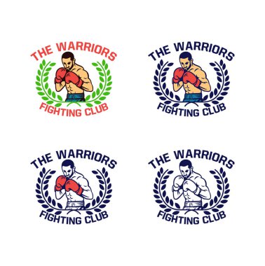 Boks rozeti logosu savaşçıların dövüş kulübü vektör vintage tasarım paketi