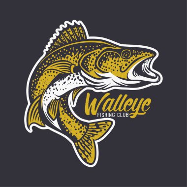 Walleye Balıkçılık Kulübü logosu siyah arkaplanlı