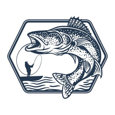 Walleye gölde balık tutuyor, Walleye sudan atlıyor.