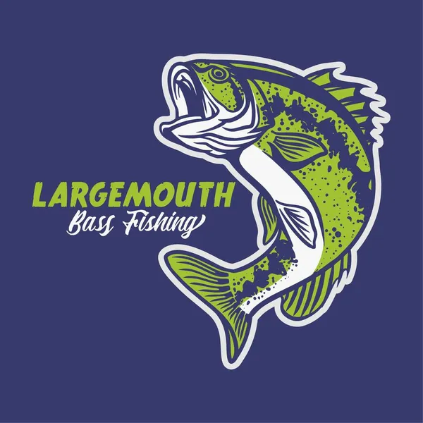 Largemouth Bass Fishing Club Logo Illustration Blue Background — Stock Vector