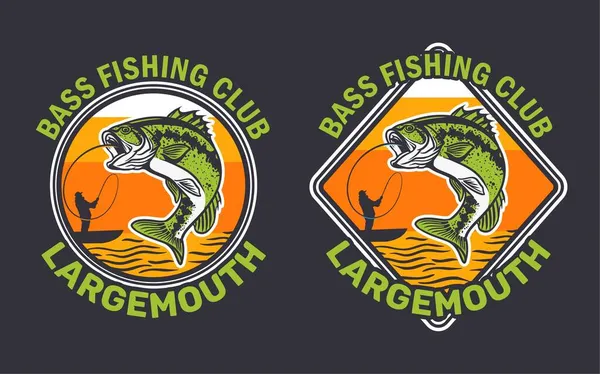 Largemouth Bass Fishing Club Big Bass Jump Water Catching Man — Stock Vector