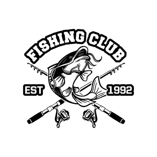 Сом Прыгать Черно Белом Логотипа Значка Знак Рыболовного Клуба — стоковый вектор