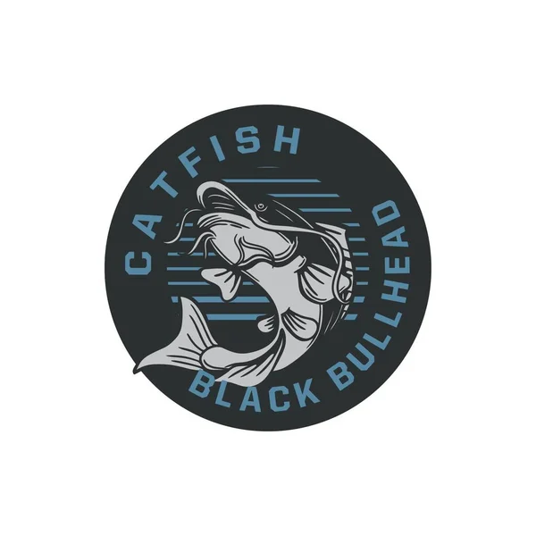 Ilustração Emblema Logotipo Preto Bullhead Catfish Estilo Retro Vintage Também — Vetor de Stock