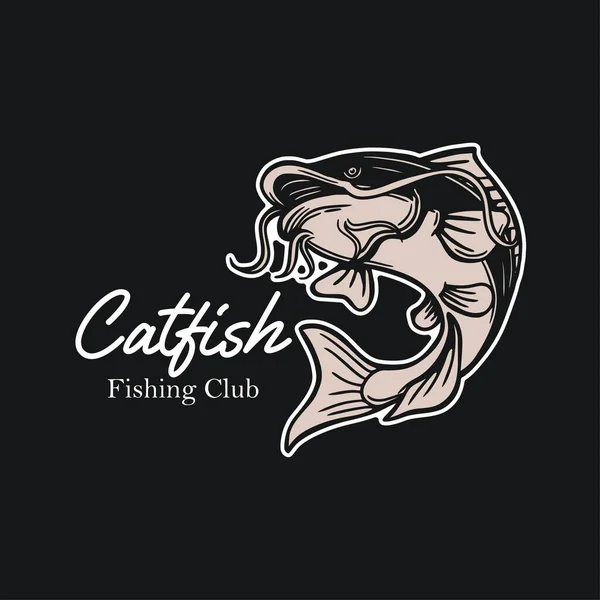 Catfish Dishing Club Απεικόνιση Του Γατόψαρου Μαύρο Φόντο — Διανυσματικό Αρχείο