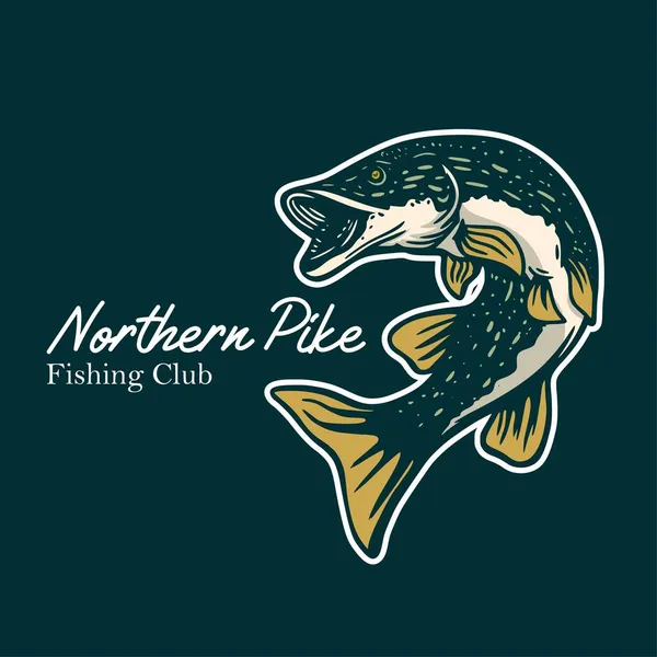 Northern Pike Fishing Club Pike Fish Illustration Dark Green Background — Stock Vector