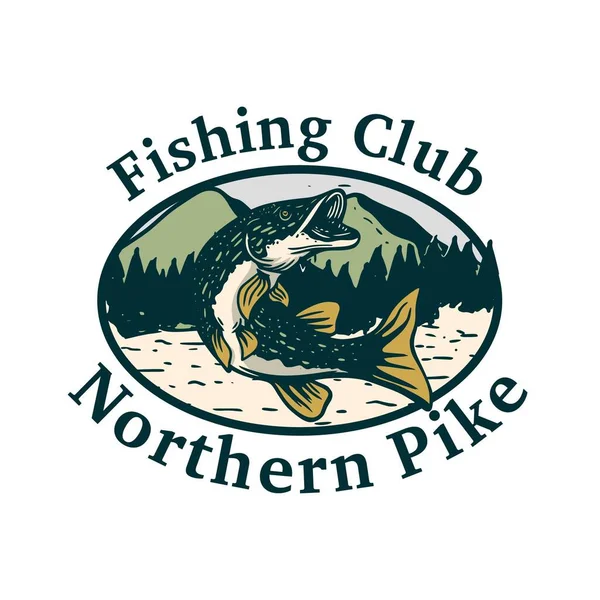 Kuzey Turna Balığı Avlamak Kuzey Turna Balığı Rozeti Ambleminin Üzerine — Stok Vektör