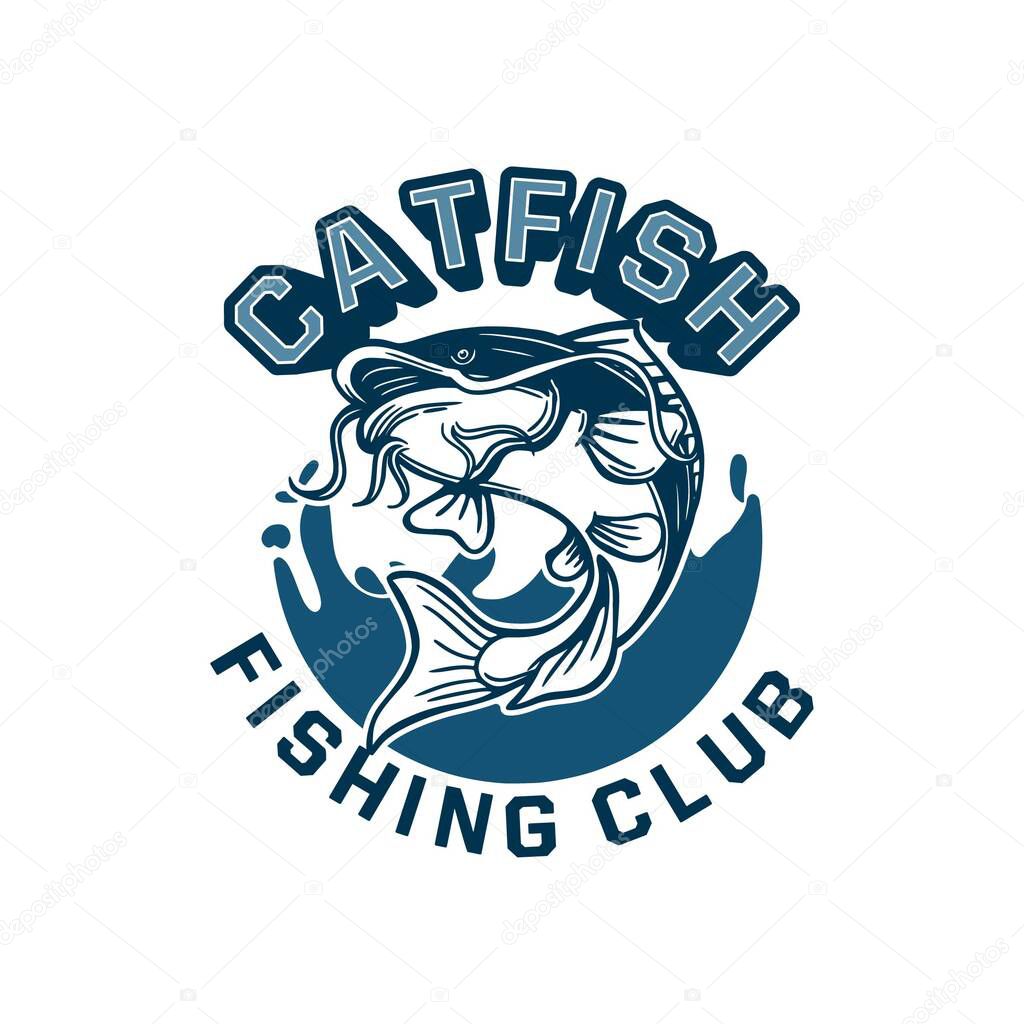 Catfish jump with background blue water for your fishing club logo badge. can also be used on t shirts