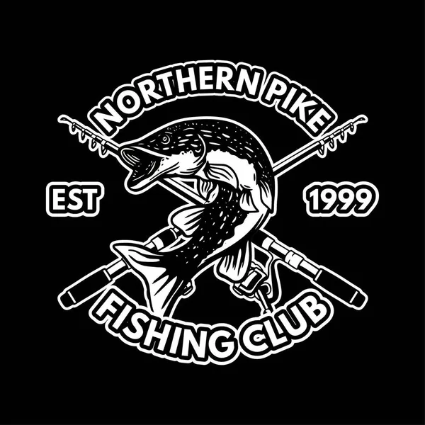 Północny Szczupak Klub Wędkarski Est 1999 Logotyp Tło Czarny — Wektor stockowy